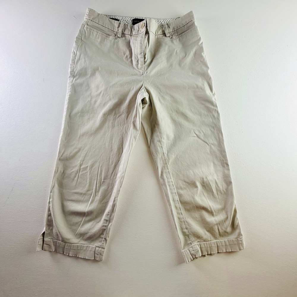 Talbots The Perfect Skimmer Pants Womens 4 Beige Khaki Button Hem Cropped Chino